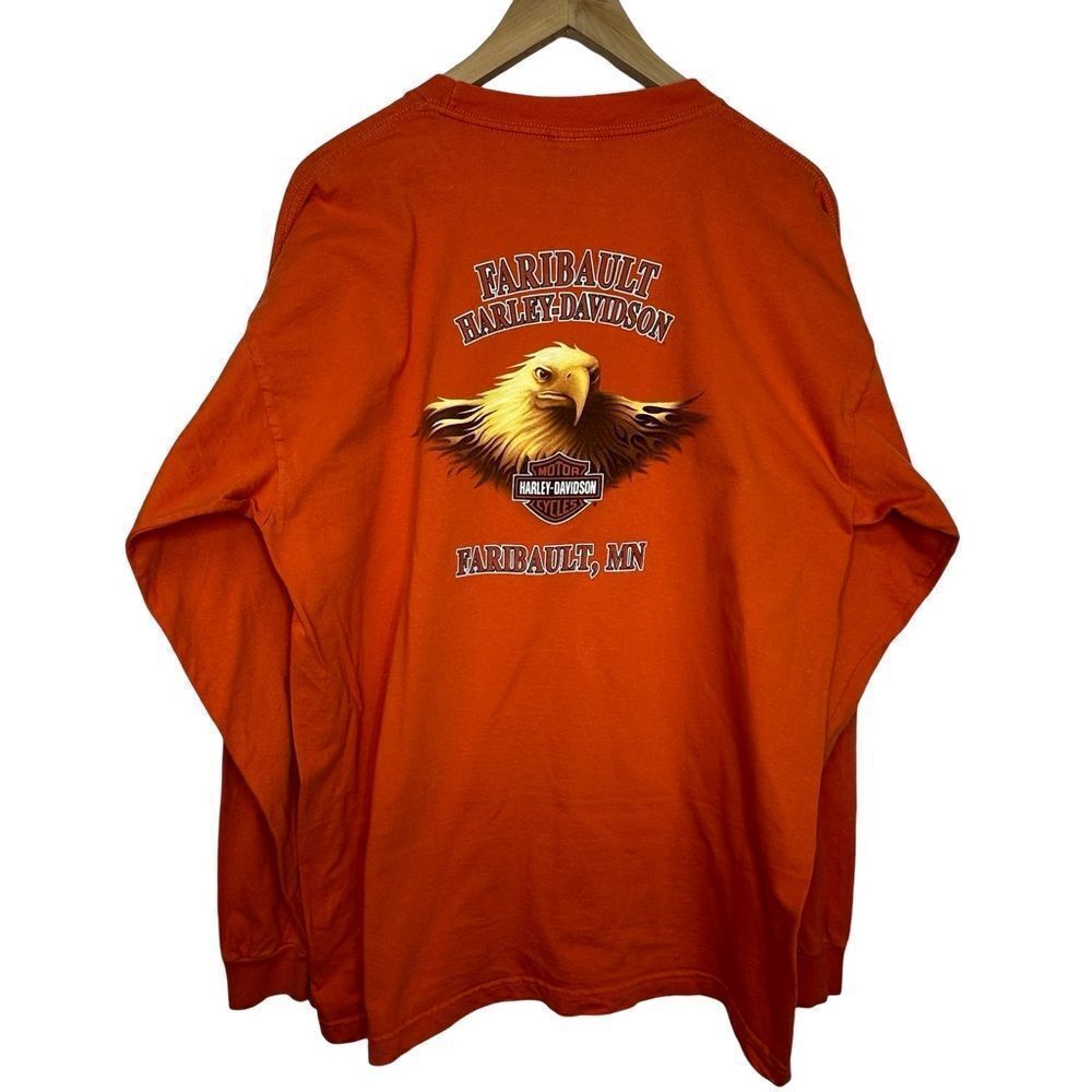 HARLEY-DAVIDSON Motorcycles Faribault MN Orange Long Sleeve Tshirt Size XL